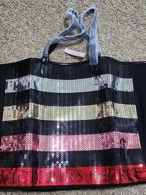 Victoria's Secret Black Sequin Stripe Tote Bag